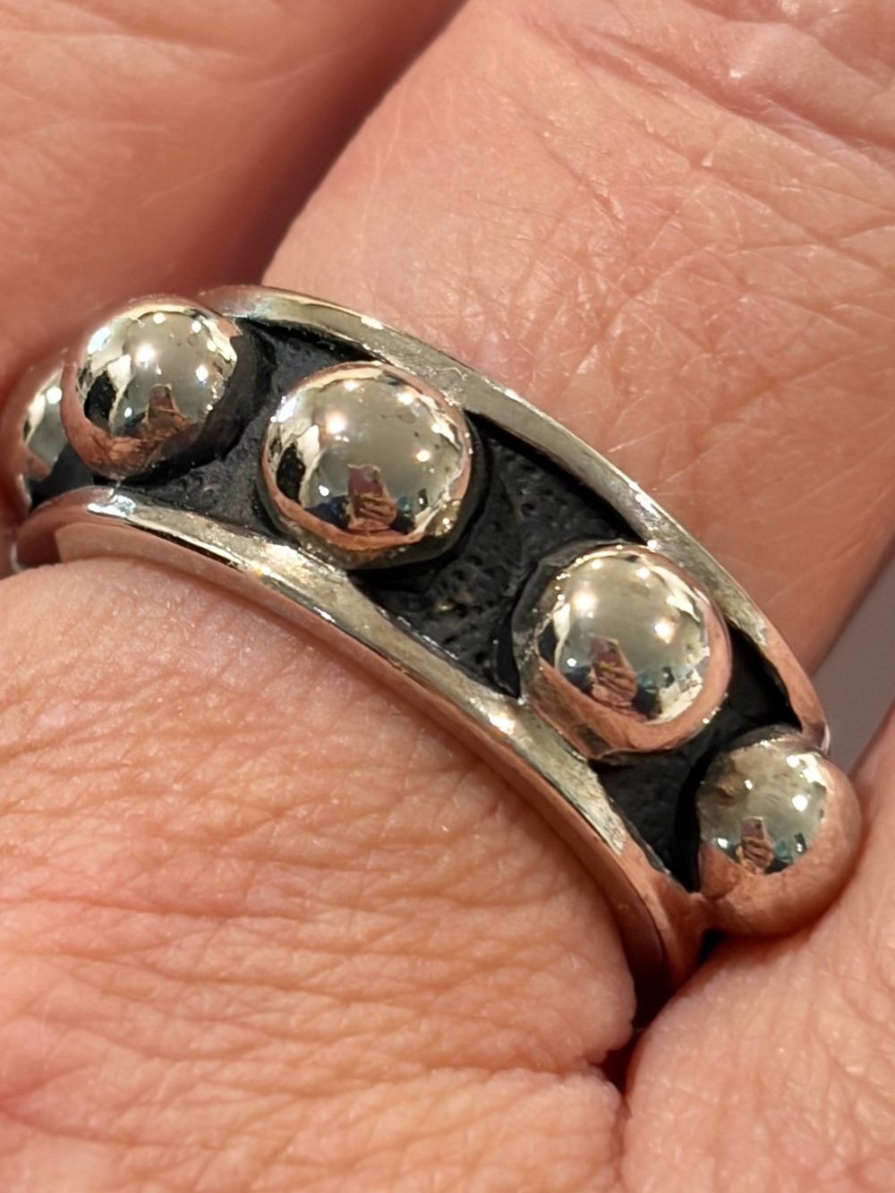 Vintage Style Ball-Studded Statement Band Ring Size 8